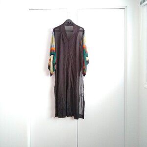 vintage 70s sheer geometric duster kimono EUC